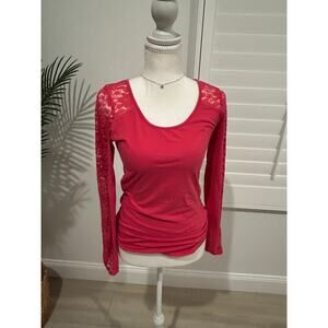 Ambiance Womens Size L Coral Lace Long Sleeve Lace Top